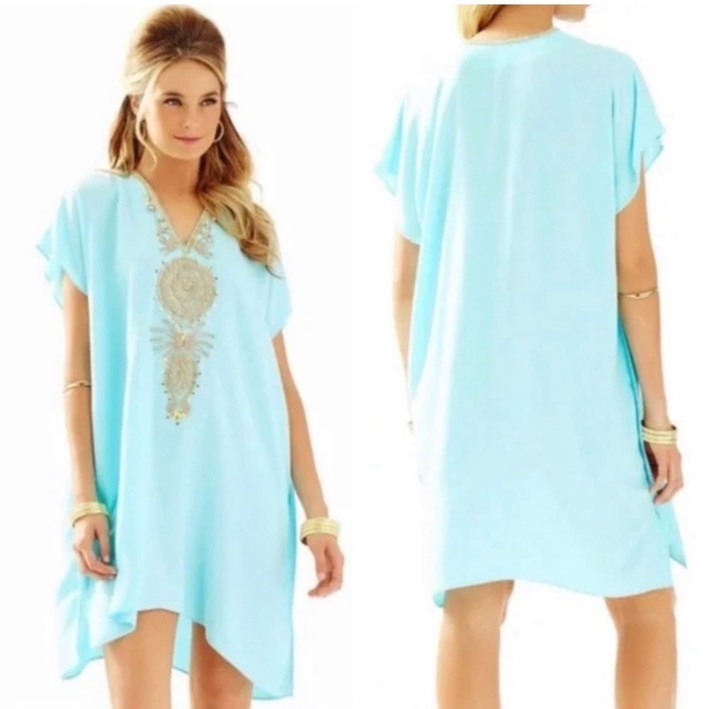 Lilly Pulitzer chai caftan in pool blue